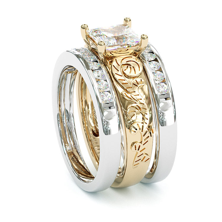 Jzora princess cut vintage style sterling silver wedding bridal ring set
