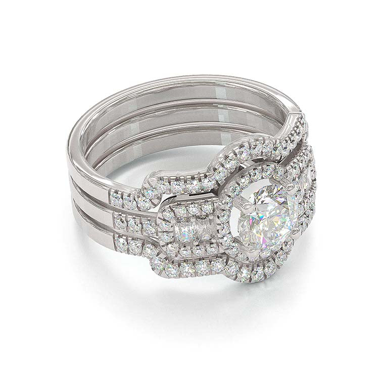 Jzora handmade round cut halo vintage sterling silver bridal set