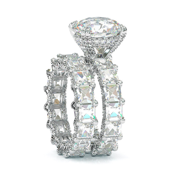 Jzora round cut vintage sterling silver created diamond bridal set wedding ring