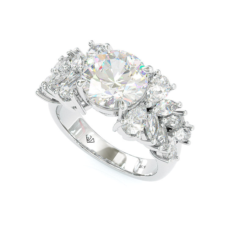 Jzora handmade round cut flower style butterfly sterling silver engagement ring