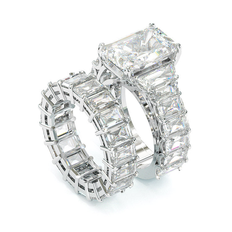 Jzora handmade radiant cut anniversary sterling silver wedding ring bridal set