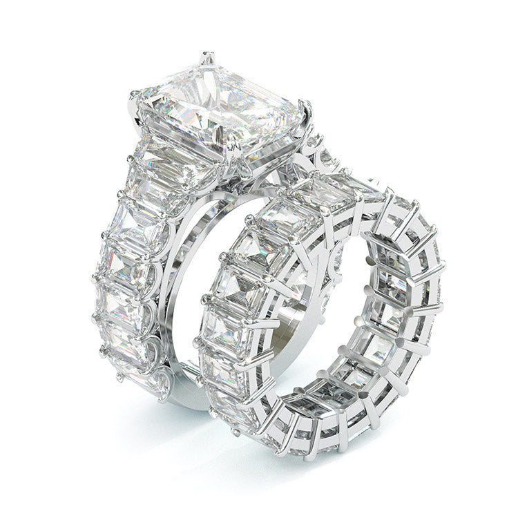 Jzora handmade radiant cut anniversary sterling silver wedding ring bridal set