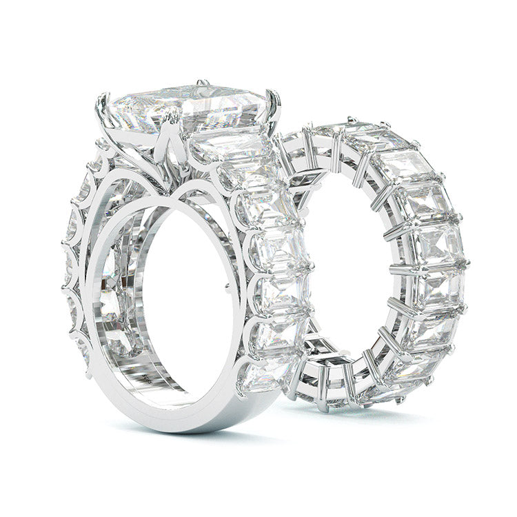 Jzora handmade radiant cut anniversary sterling silver wedding ring bridal set