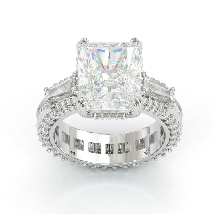 Jzora handmade radiant cut three stone diamond sterling silver engagement ring