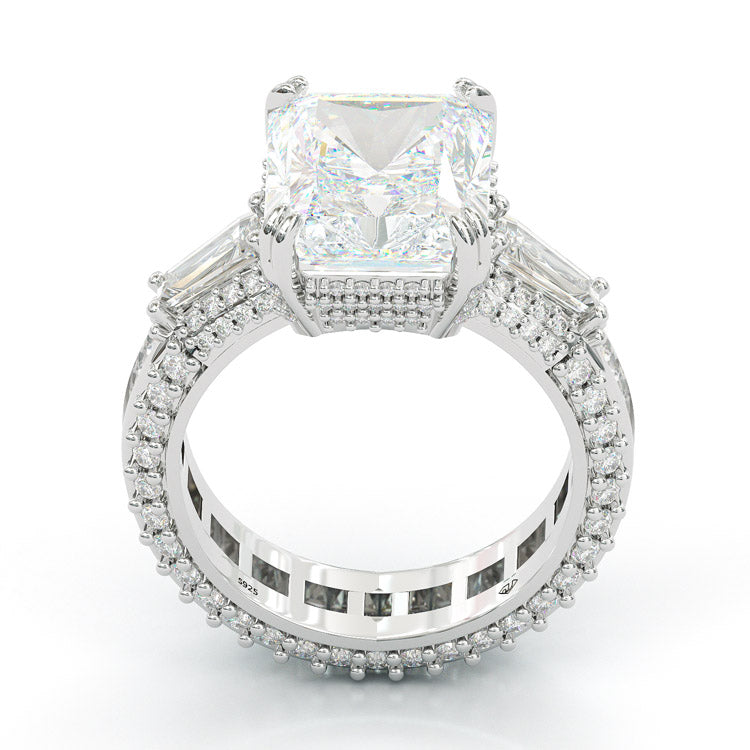 Jzora handmade radiant cut three stone diamond sterling silver engagement ring