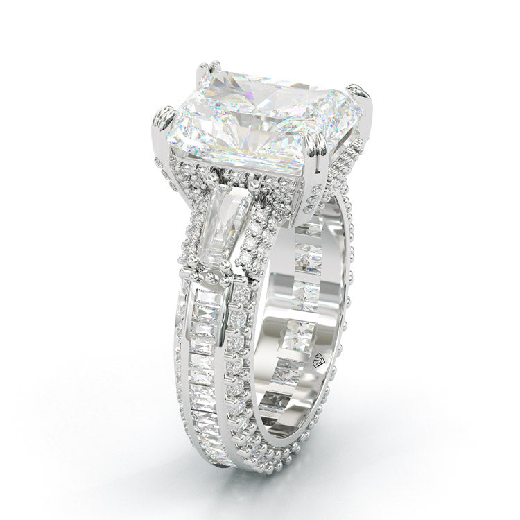 Jzora handmade radiant cut three stone diamond sterling silver engagement ring