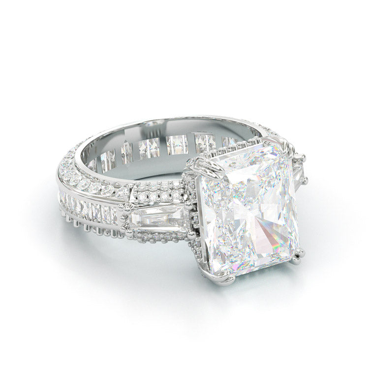 Jzora handmade radiant cut three stone diamond sterling silver engagement ring
