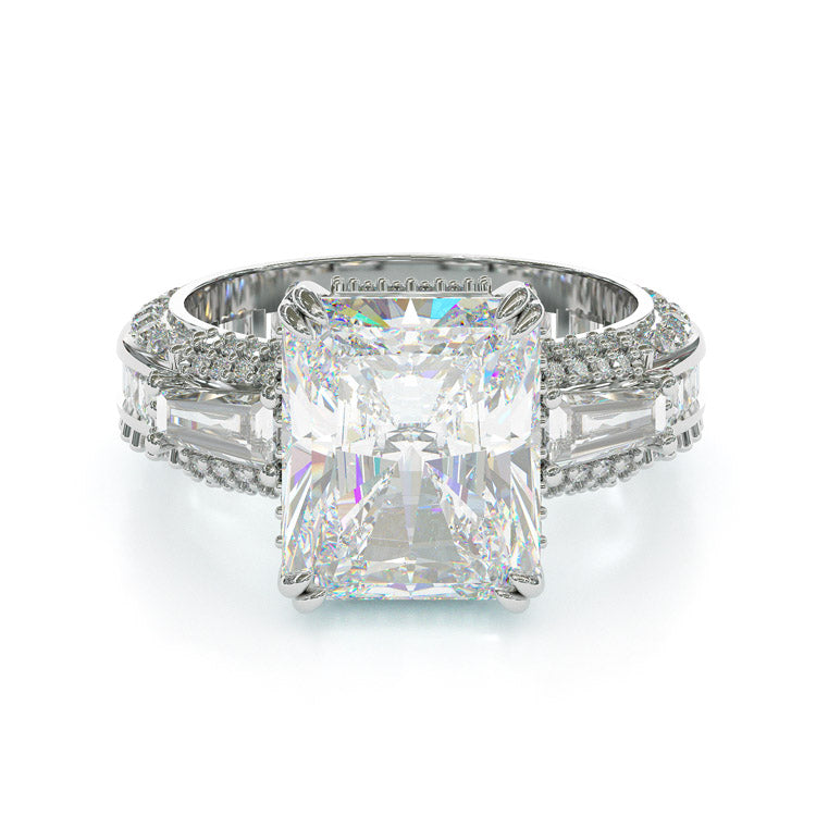 Jzora handmade radiant cut three stone diamond sterling silver engagement ring