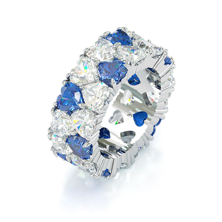 Jzora Heart Cut Sterling Silver Wedding Eternity Women's Band