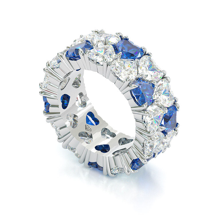 Jzora Heart Cut Sterling Silver Wedding Eternity Women's Band