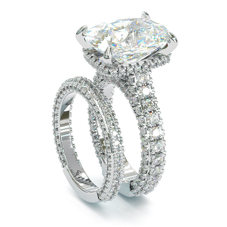 Jzora vintage cushion cut wedding ring anniversary ring 2pcs bridal set