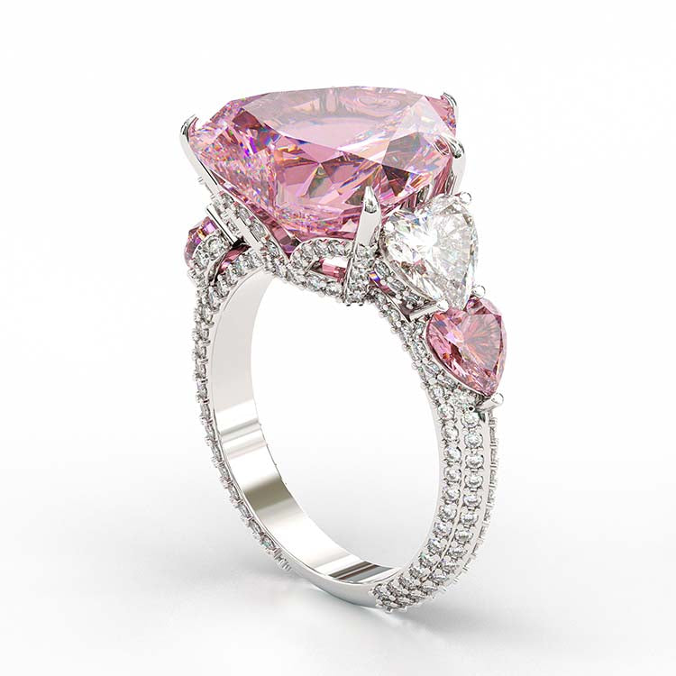 Jzora vintage handmade heart cut created diamond sterling silver wedding ring