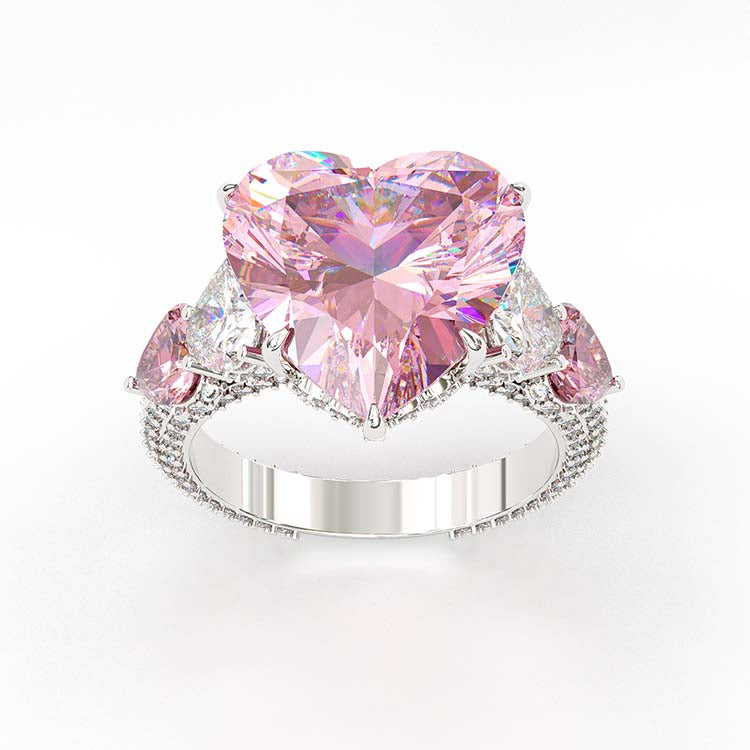 Jzora vintage handmade heart cut created diamond sterling silver wedding ring
