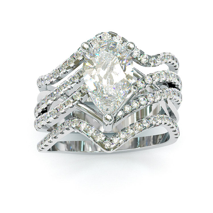 Jzora handmade pear cut classic sterling silver wedding bridal ring set