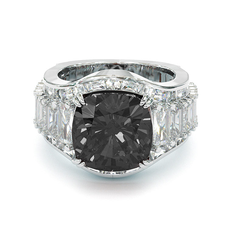 Jzora handmade cushion cut black diamond sterling silver vintage engagement ring
