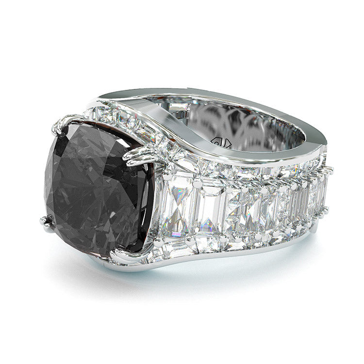 Jzora handmade cushion cut black diamond sterling silver vintage engagement ring