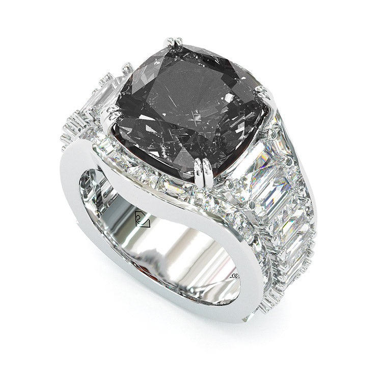 Jzora handmade cushion cut black diamond sterling silver vintage engagement ring