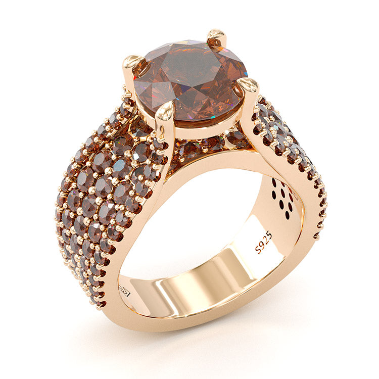 Jzora Round Cut D Coffee Diamond Sterling Silver Engagement Ring