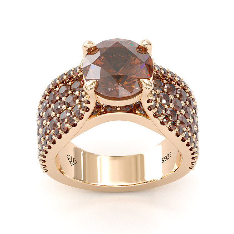 Jzora Round Cut D Coffee Diamond Sterling Silver Engagement Ring