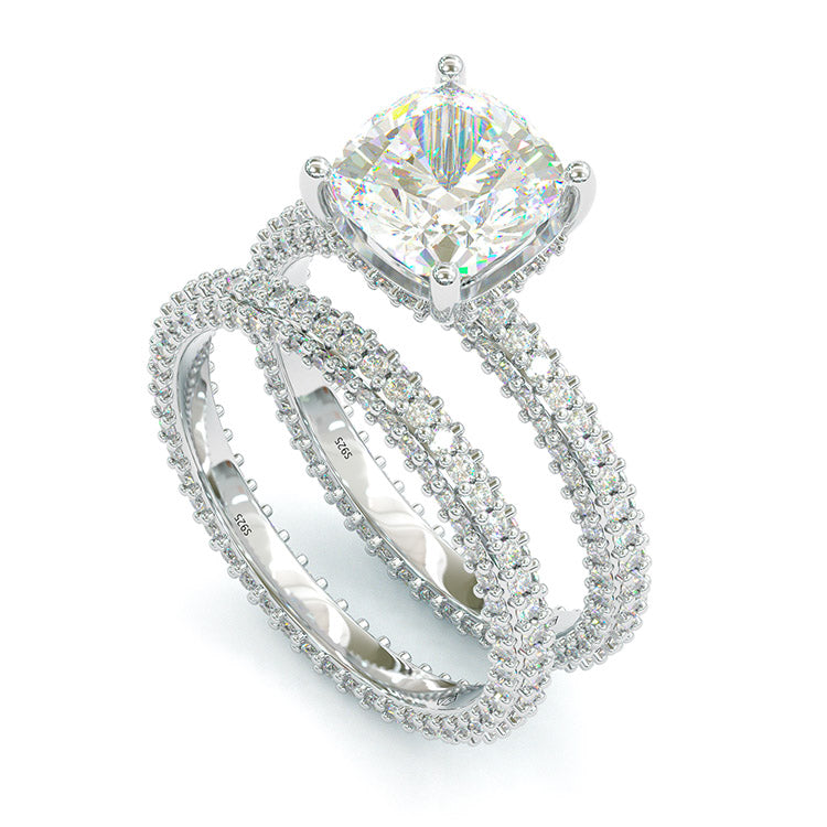 Jzora handmade cushion cut 4 ct sterling silver wedding ring set