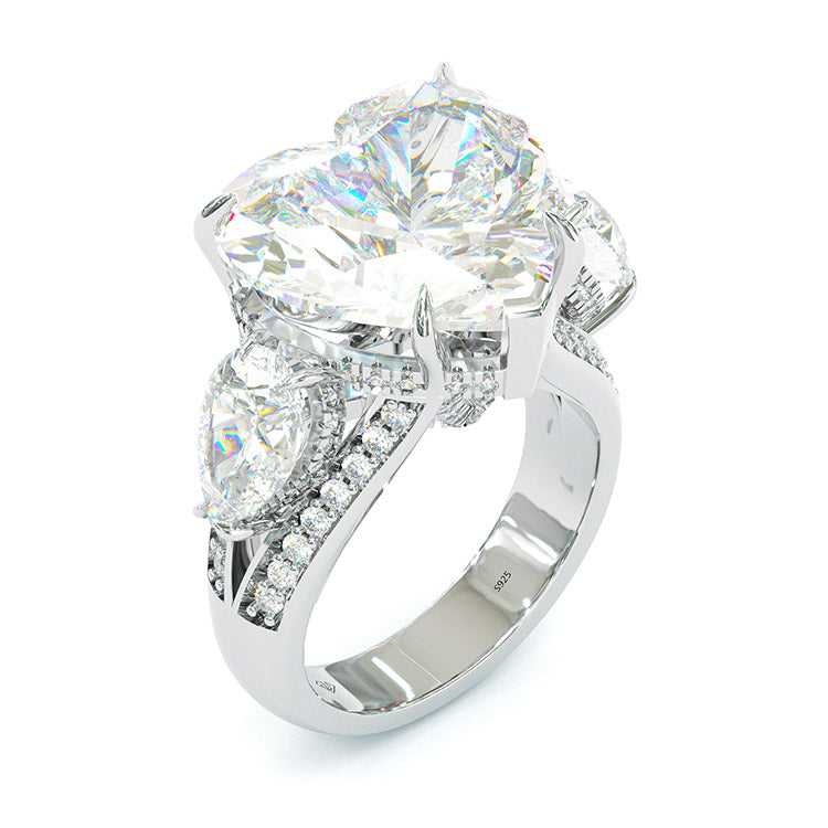 Jzora handmade white heart cut sterling silver diamond engagement ring