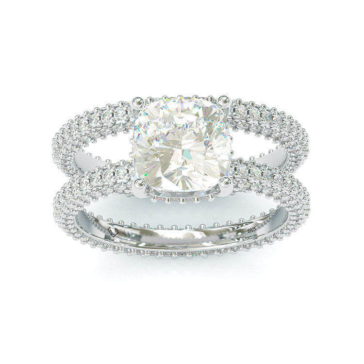 Jzora handmade cushion cut 4 ct sterling silver wedding ring set