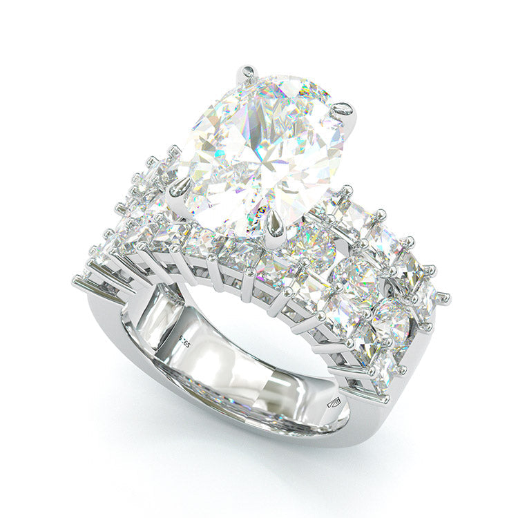 Jzora Oval Cut Handmade Diamond Sterling Silver Engagement Ring