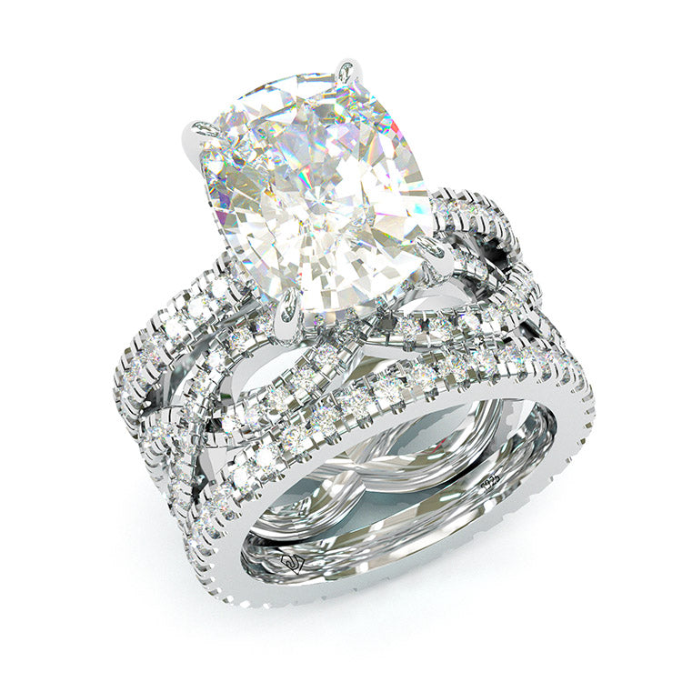 Jzora handmade cushion cut 3 pcs vintage sterling silver wedding ring bridal set