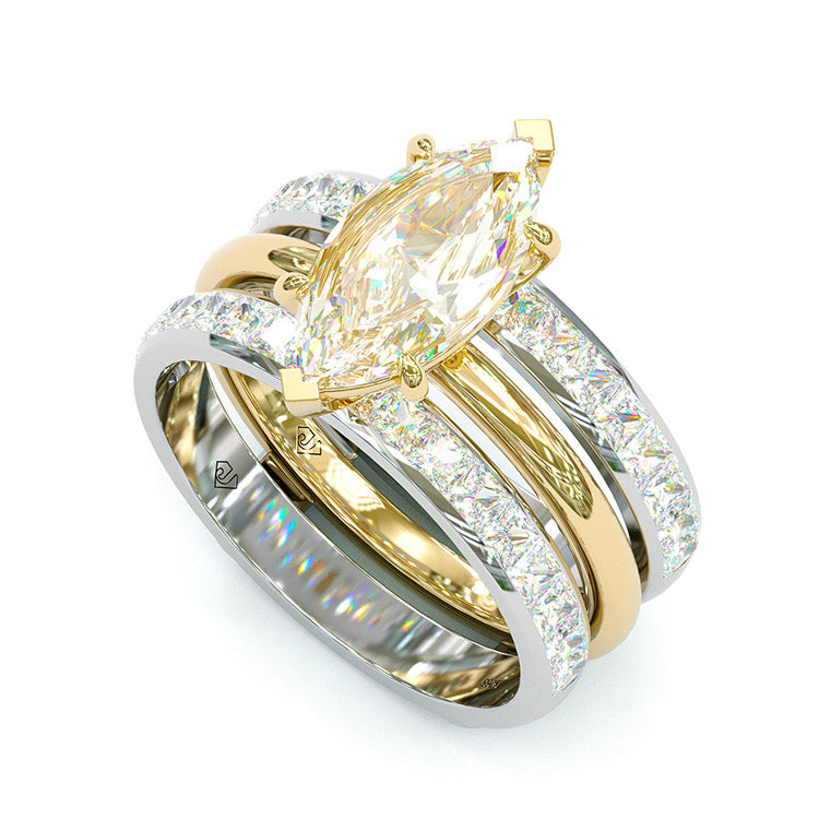 Jzora handmade marquise cut two tone anniversary ring wedding ring silver bridal set