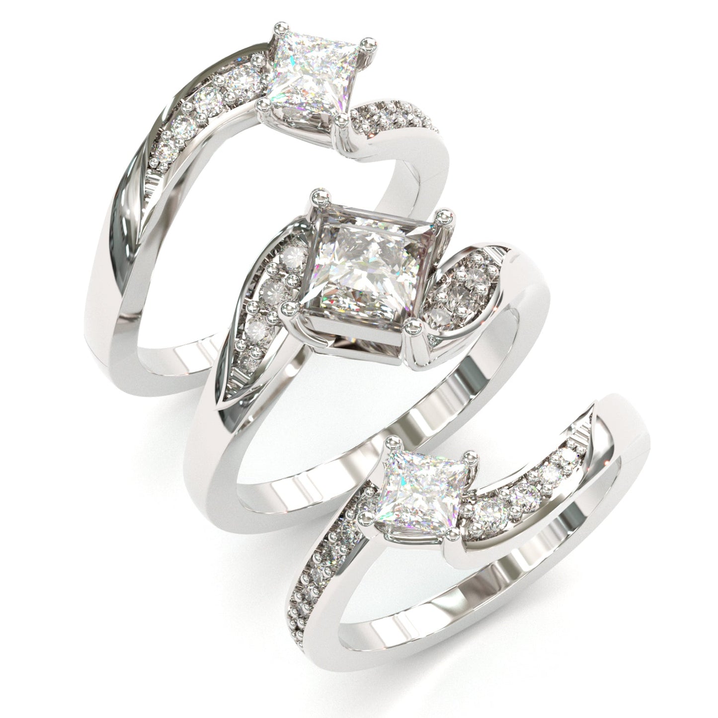 Jzora handmade exquisite princess cut 3pcs vintage wedding ring bridal set