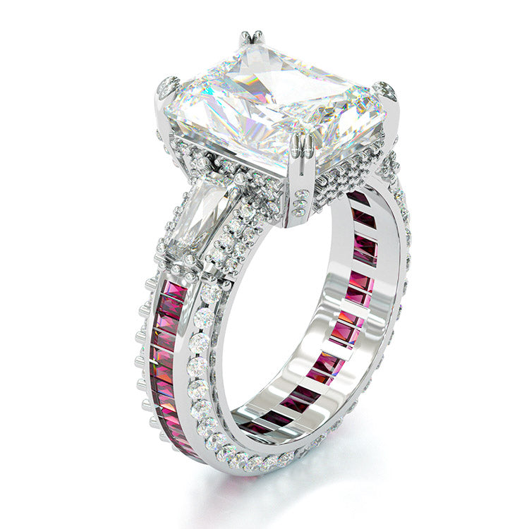Jzora handmade emerald cut three stone diamond sterling silver engagement ring