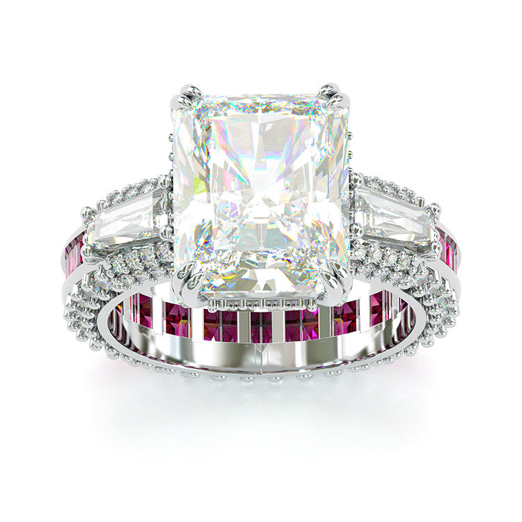 Jzora handmade emerald cut three stone diamond sterling silver engagement ring