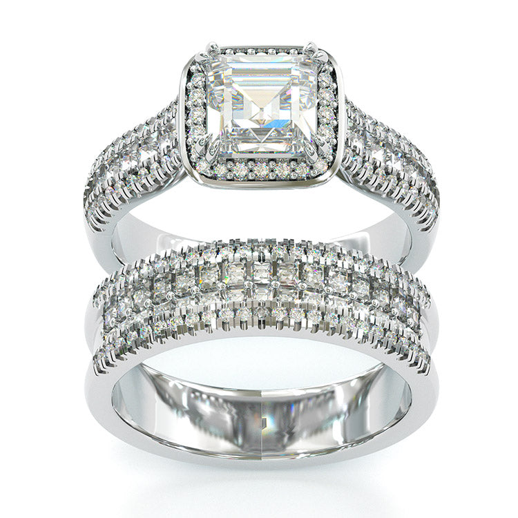 Jzora handmade vintage princess cut halo created diamond sterling silver wedding ring bridal set
