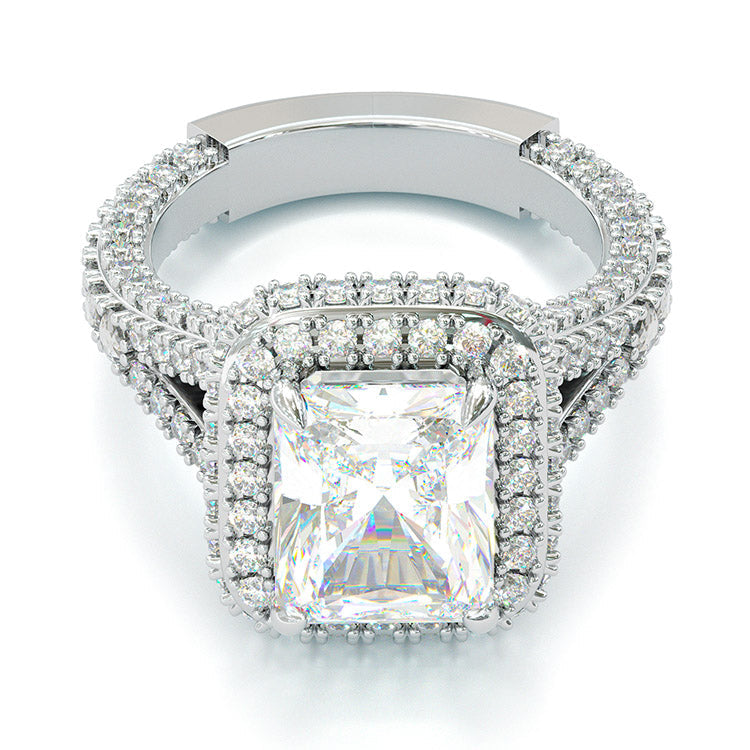 Jzora handmade classic radiant cut created diamond sterling silver wedding ring engagement ring