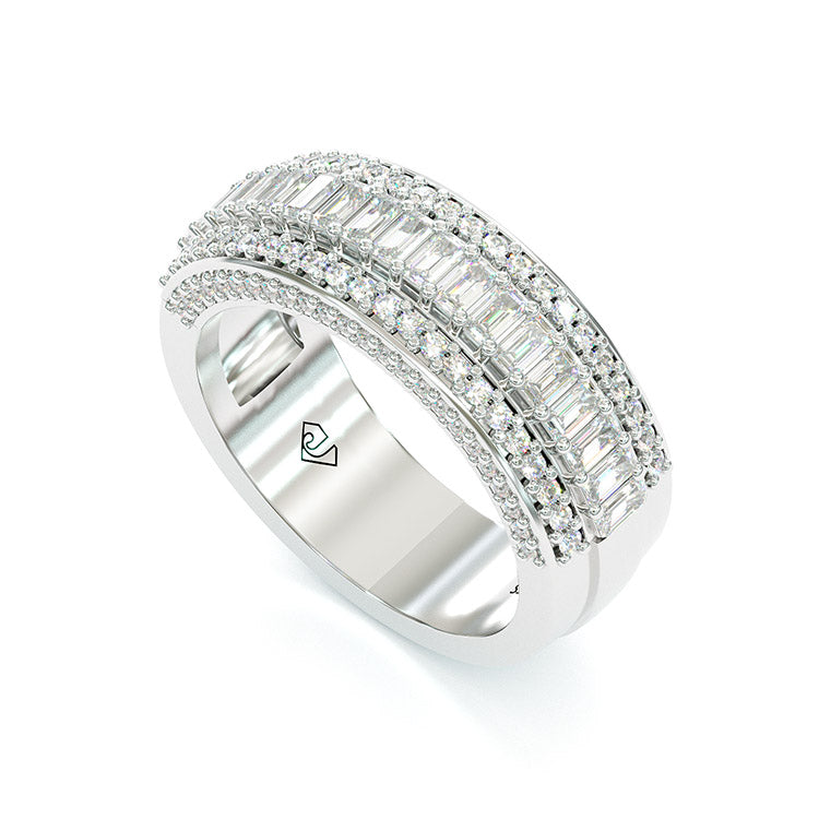 Jzora Handmade Emerald Cut Sterling Silver Eternity Women's Band Wedding Ring