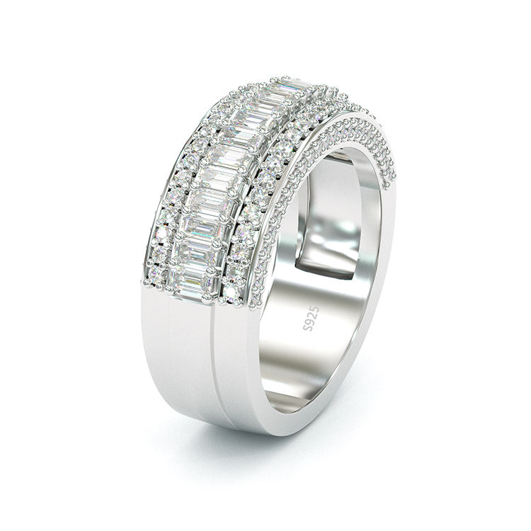 Jzora Handmade Emerald Cut Sterling Silver Eternity Women's Band Wedding Ring