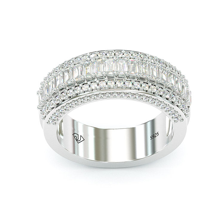 Jzora Handmade Emerald Cut Sterling Silver Eternity Women's Band Wedding Ring