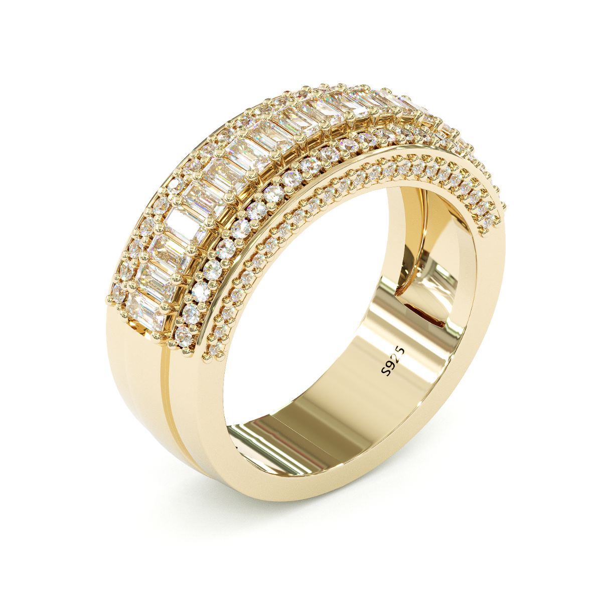 Jzora Handmade Gold Emerald Cut Sterling Silver Eternity Women's Band Wedding Ring