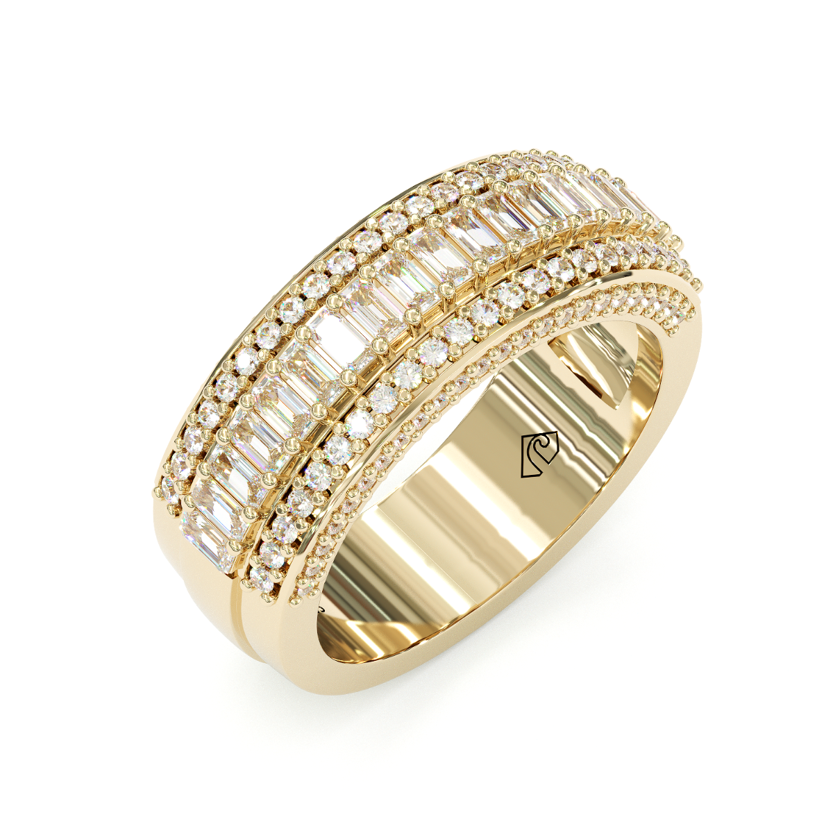 Jzora Handmade Gold Emerald Cut Sterling Silver Eternity Women's Band Wedding Ring