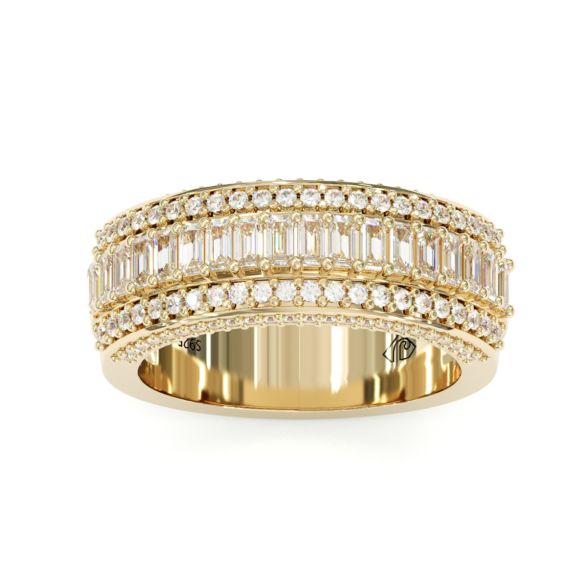 Jzora Handmade Gold Emerald Cut Sterling Silver Eternity Women's Band Wedding Ring