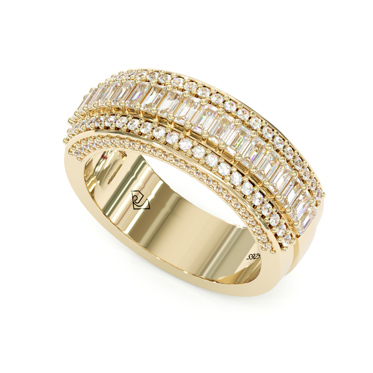 Jzora Handmade Gold Emerald Cut Sterling Silver Eternity Women's Band Wedding Ring