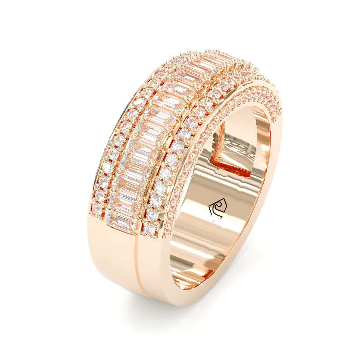 Jzora Handmade Rose Gold Emerald Cut Sterling Silver Eternity Women's Band Wedding Ring