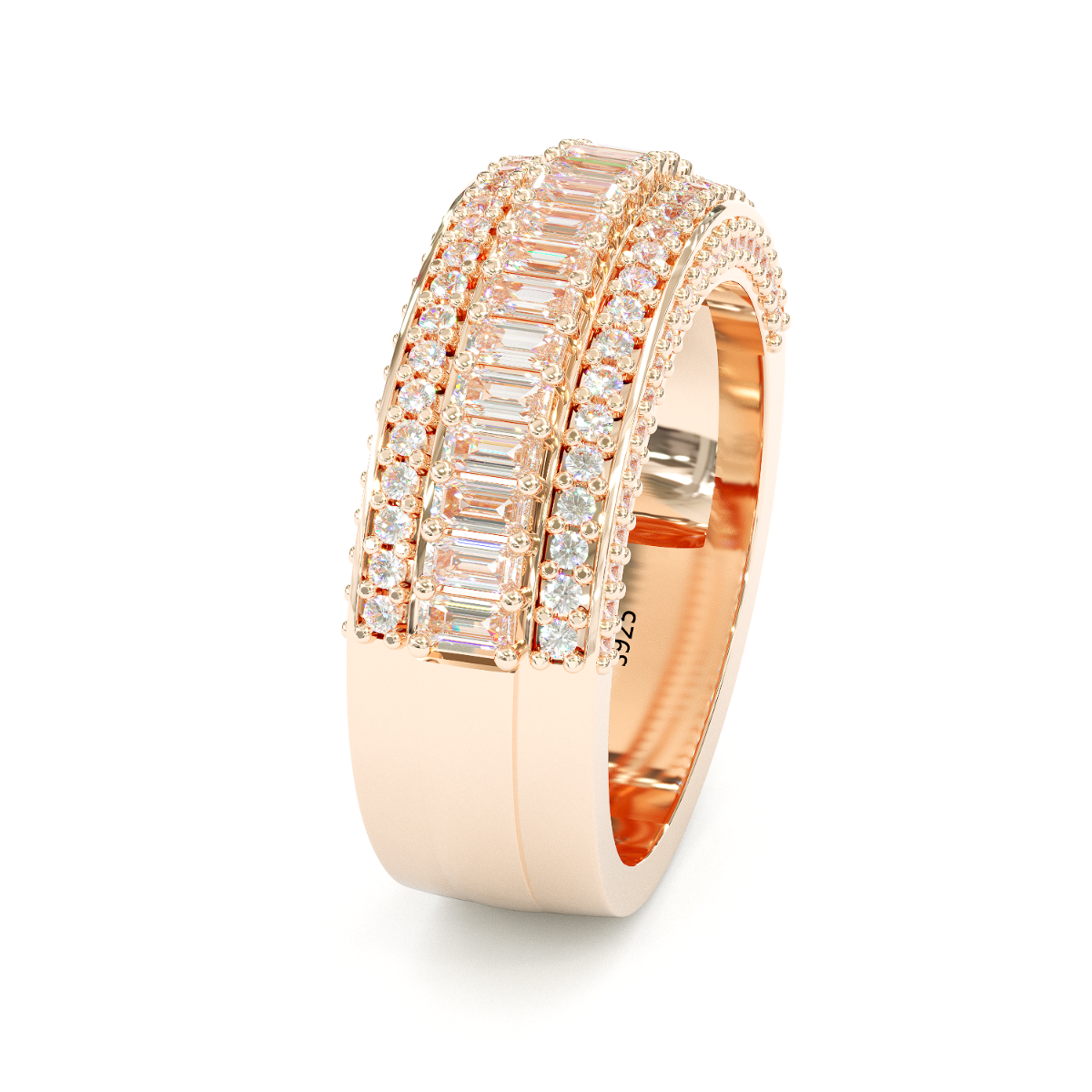 Jzora Handmade Rose Gold Emerald Cut Sterling Silver Eternity Women's Band Wedding Ring