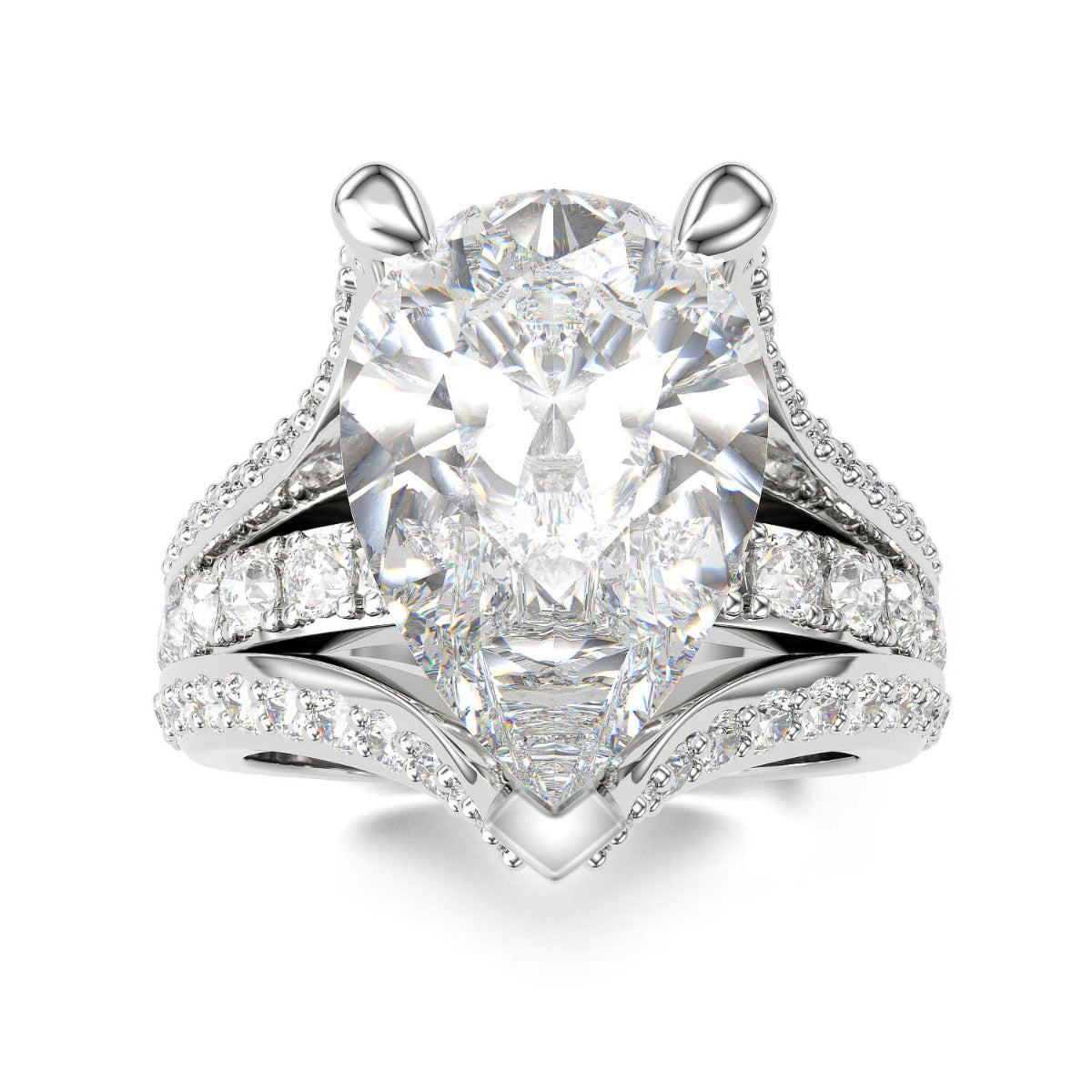 Jzora pear cut diamond with wave band sterling silver engagement ring