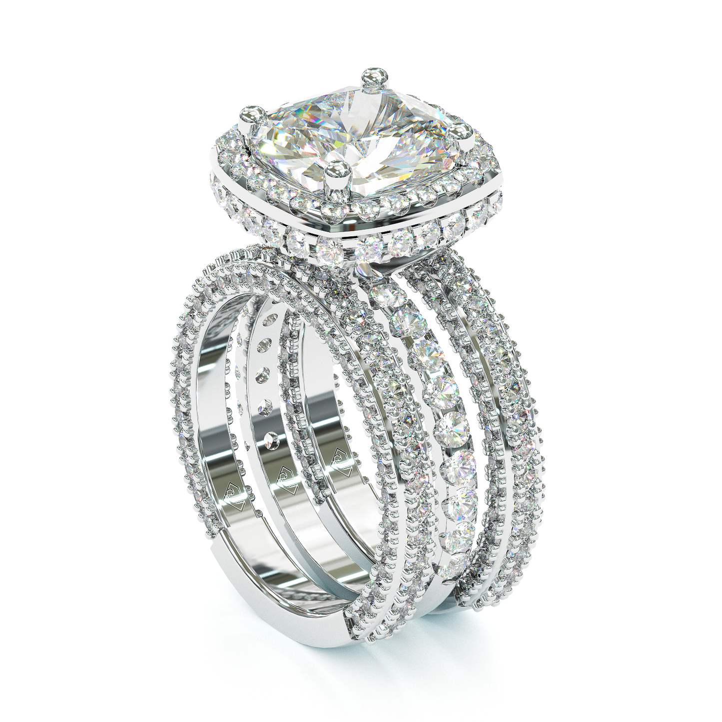 Jzora handmade classic 3 pieces cushion cut sterling silver bridal set wedding ring