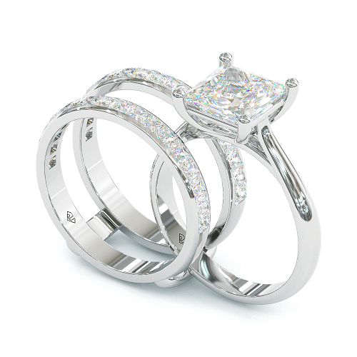 Jzora handmade princess cut Moissanite anniversary ring wedding ring bridal set