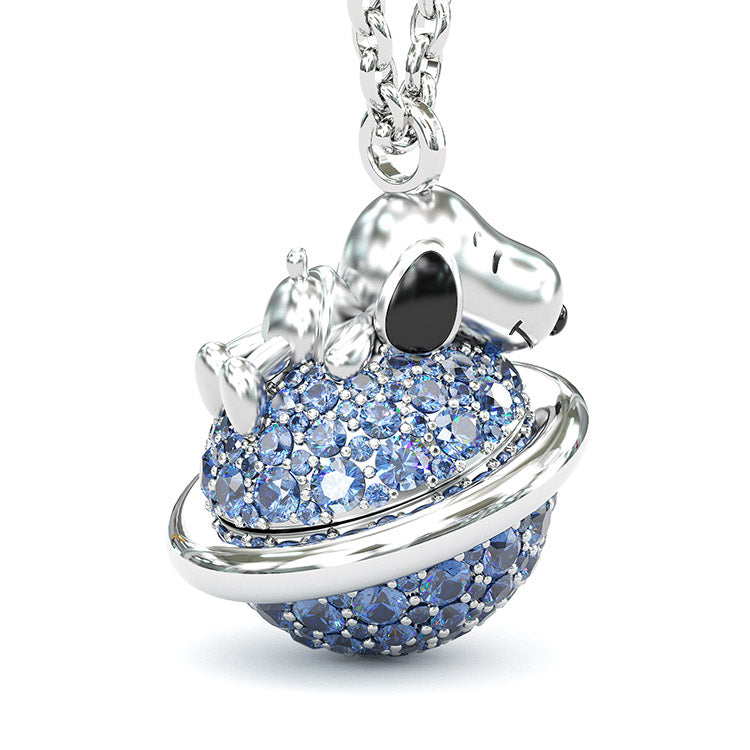 Jzora Smiling Puppy Diamond Sterling Silver Necklace