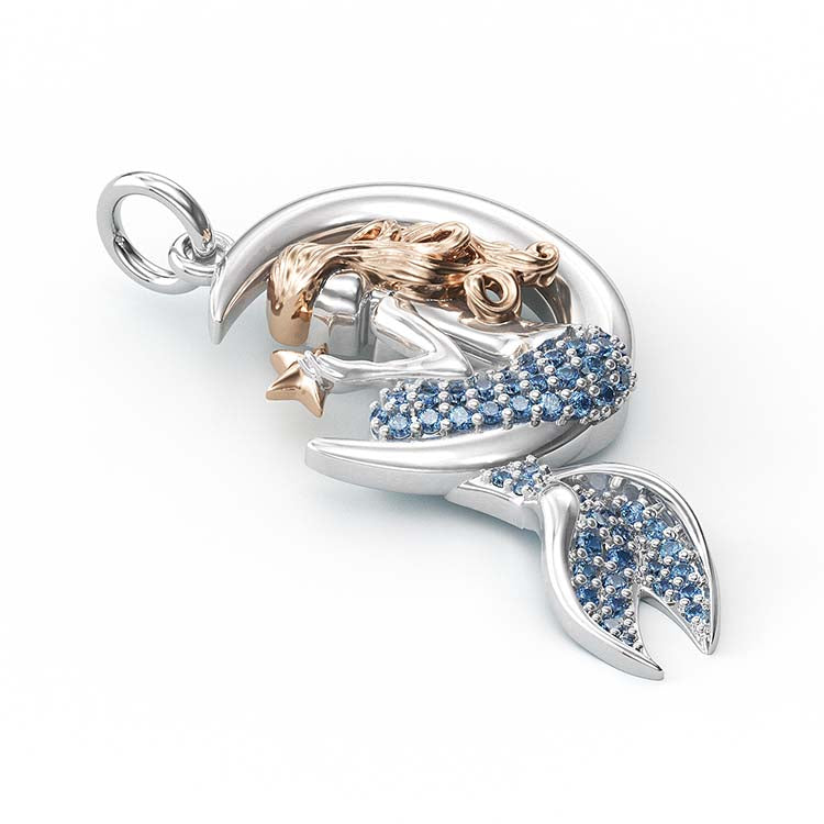 Jzora Handmade Sapphire Mermaid Sterling Silver Diamond Necklace