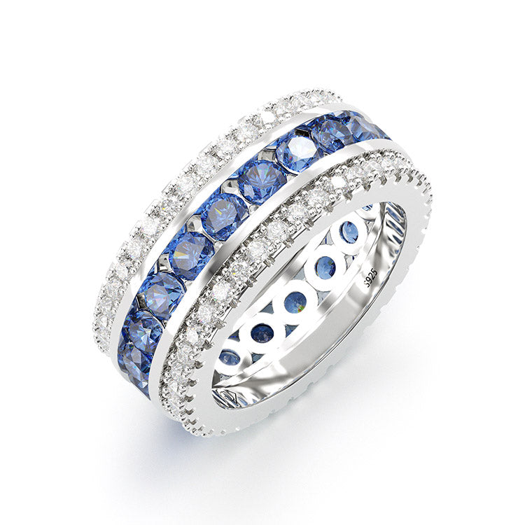 Jzora round cut sapphire diamond sterling silver vintage women's band wedding ring