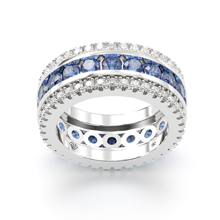 Jzora round cut sapphire diamond sterling silver vintage women's band wedding ring
